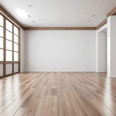 Obraz premium Empty room and wooden floor with white background,3d rendering. 