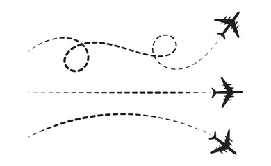 Airplane Flight Path Icon Set – Dotted Travel Route Vector Design