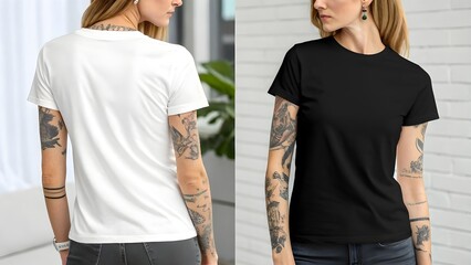 Mockup Women's Blank T-Shirt Mockup White and Black Design Template