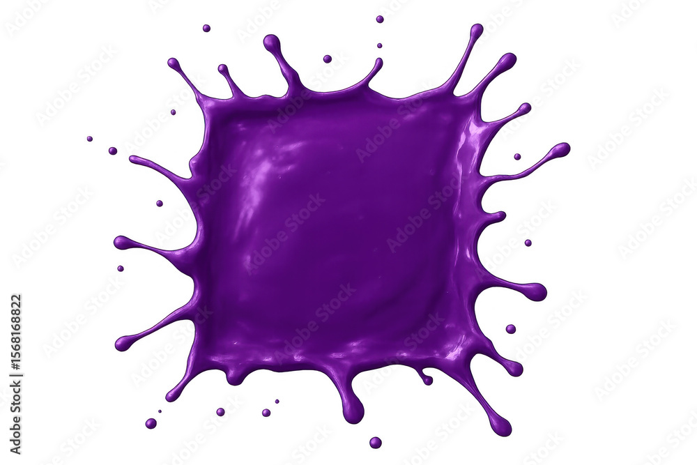 Poster purple paint splashing, generating dynamic droplets, creating textured vibrant visual effect against
