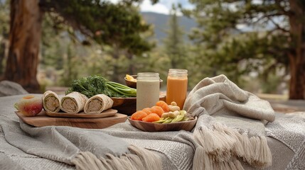 Healthy Picnic With Wraps And Smoothies