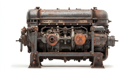 Industrial mining locomotive, robust, side view, white background, heavy machinery