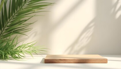 Natural Wood Pedestal with Lush Greenery for Product Mockup