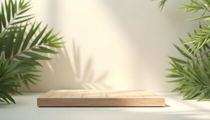 Wood Pedestal with Greenery Accents for Product Mockup
