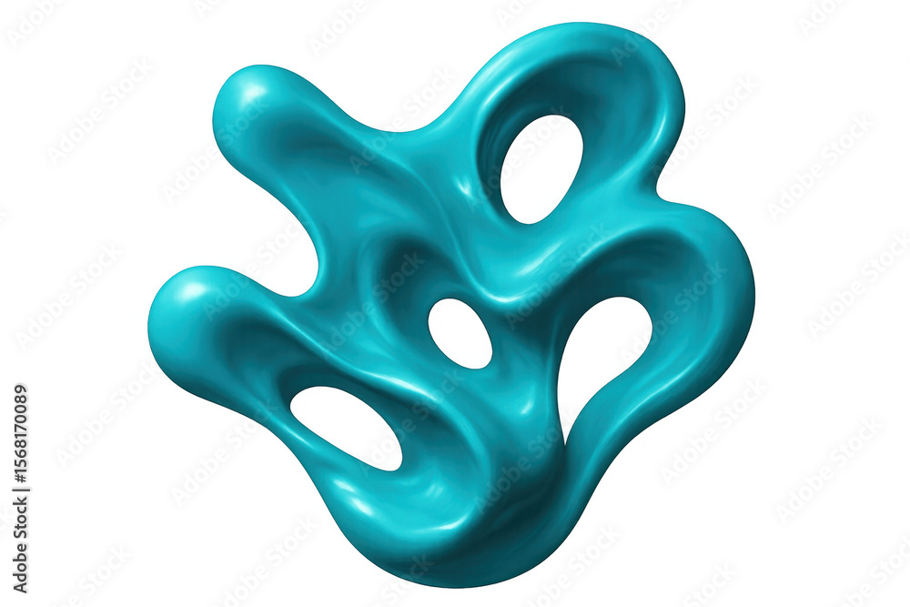 Aufkleber turquoise fluid abstract form morphing, transforming dynamically against transparent background for 