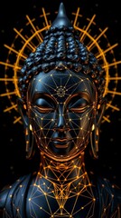 Obraz premium Mystical Golden Buddha with Glowing Sacred Geometry Pattern..
