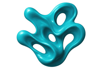 Fototapeta premium Turquoise fluid abstract form morphing, transforming dynamically against transparent background for contemporary visual design