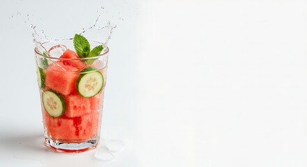 Refreshing Glass of Watermelon and Cucumber with Splash and Mint variation 2