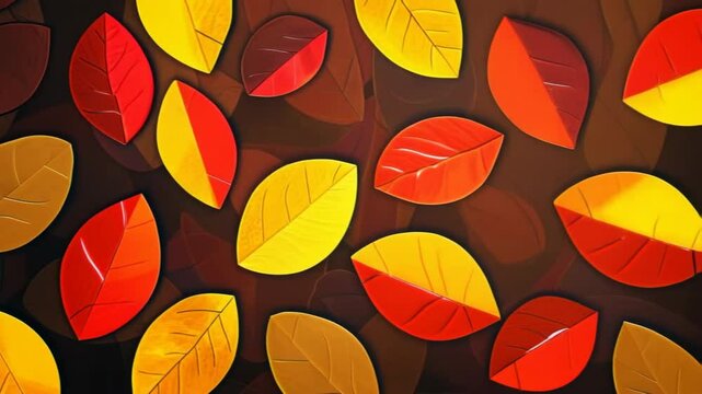 Vibrant Abstract Autumn Animation with Geometric Leaf Shapes in Bold Red, Yellow, and Orange Tones