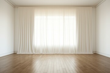 Obraz premium Sunlight illuminating empty room through sheer white curtains, creating peaceful atmosphere