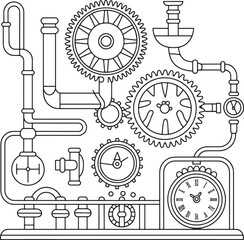 Detailed Abstract Steampunk Gears and Cogwheels Mechanical Pattern