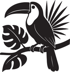 Fototapeta premium Tropical Toucan Bird and Exotic Leaves Silhouettes Collection