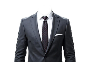 Professional black business suit with white shirt and black tie template isolated on transparent background