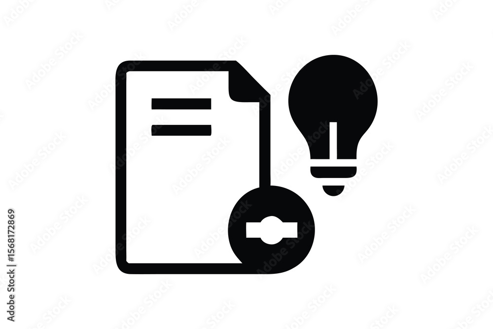 Poster conceptual illustration of a document with a lightbulb and a keyhole symbolizing innovation ideas so