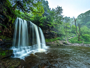 Long exposure Four Waterfalls walk, Waterfall Country, Brecon Beacons South Wales, United Kingdom