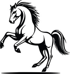 Obraz premium Powerful Vector Illustration: Rearing Horse, Black and White, Elegant Style