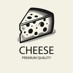 Black and white flat vector logo of a cheese wedge with holes. Ideal for dairy branding, cheese shop logos, food packaging, and artisan product design.