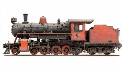Naklejka premium Old diesel switcher, weathered details, strong side light, white background, rustic, detailed
