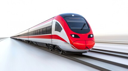 Naklejka premium Passenger express train, dynamic front, pure white backdrop, motion blur subtle, speed