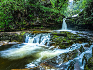 Long exposure Four Waterfalls walk, Waterfall Country, Brecon Beacons South Wales, United Kingdom