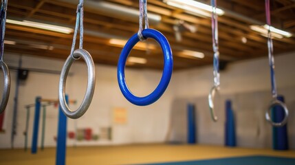 Gymnastic rings equipment hanging in a training center offering challenges