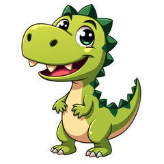 Cartoon Green Dinosaur with White Head and Big Eyes Smiling Brightly.
