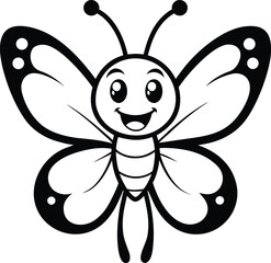 A happy Butterfly cartoon coloring page for kids and baby. Outline coloring page for kids. happy butterfly coloring page for kids book. Coloring book page for children.	