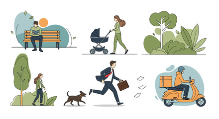 Diverse People Engaged in Daily Activities and Outdoor Pursuits PNG Transparent Background Isolated