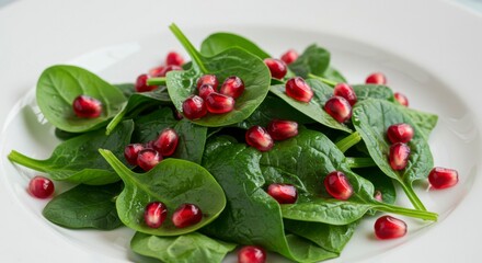 Fresh spinach salad with juicy pomegranate seeds, a vibrant and healthy meal option