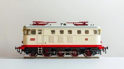 Obraz premium Retro diesel-electric locomotive, clean restoration, pure white, even lighting, historical accuracy