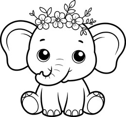 Cute baby elephant with flower crown animal illustration