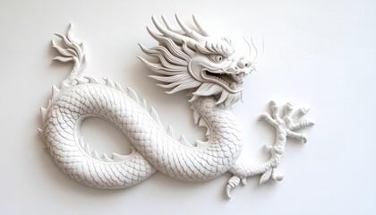 White dragon sculpture on wall