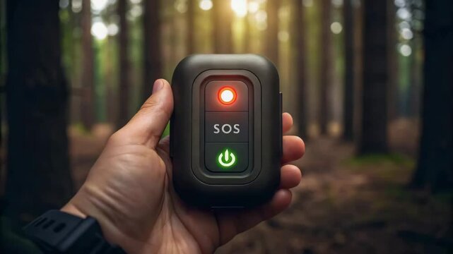 GPS Navigation Device for Outdoor Emergency Rescue and Search Technology with SOS Button and Readiness Indicator in Forest Environment