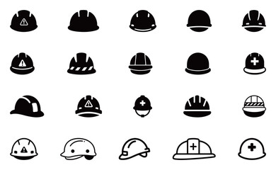 Safety Helmet Icons Set Various Designs and Symbols for Construction and Protection
