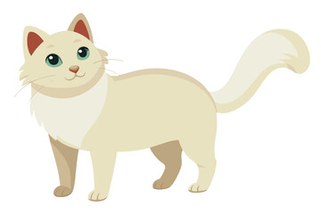 Cartoon Cat Illustration of a Cute Cream Colored Cat with Aqua Eyes and Fluffy Tail