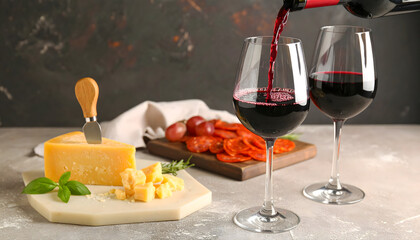 Naklejka premium Red Wine and Charcuterie Platter 