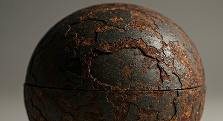 Rusty sphere, cracked metal