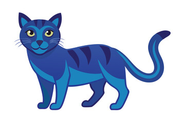 A Playful Blue Striped Cat with Enchanting Yellow Eyes Standing on a White Background