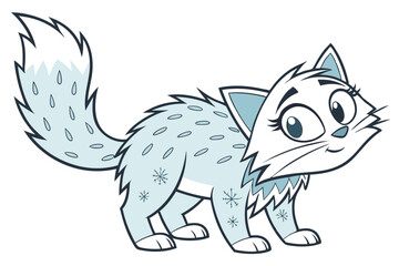 Whimsical Winter Cat with Snowflake Markings and Frosty Blue Accents a Cartoon Delight