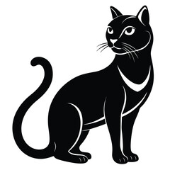 Elegant Black Cat Silhouette with Graceful Curves and Refined White Accents on a Clean Background