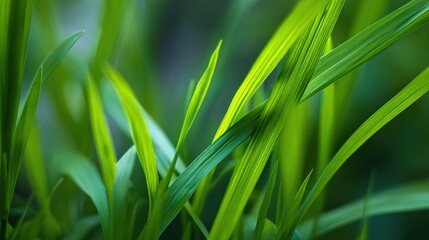 Fototapeta premium Fresh green grass blades with intricate texture, symbolizing nature's delicate beauty and vitality