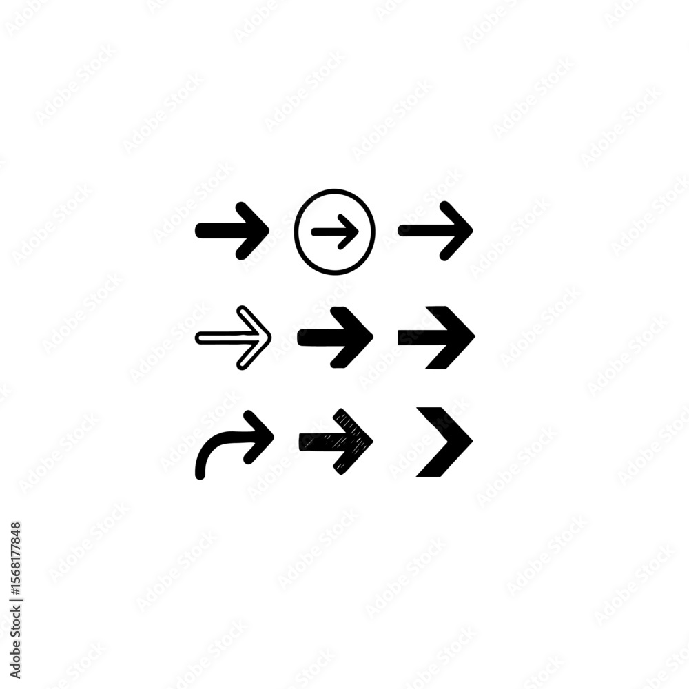 Poster a collection of nine different arrow icons arranged in a grid form