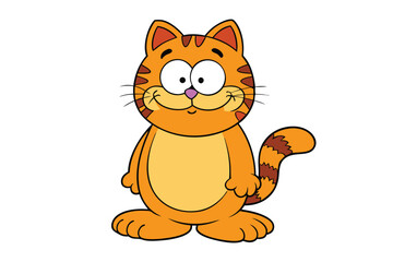Cartoon Ginger Cat with Friendly Smile and Striped Tail Standing Upright on a White Background