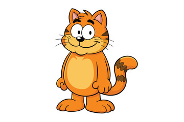 Cartoon Orange Cat Character Standing and Smiling with Tail Wrapped around the Body in Illustration