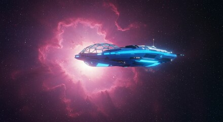 Futuristic spaceship in vibrant nebula