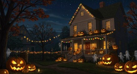 Halloween night at a decorated house (1)