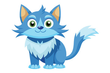 Adorable Blue Cartoon Cat with Green Eyes and Fluffy Tail Illustration