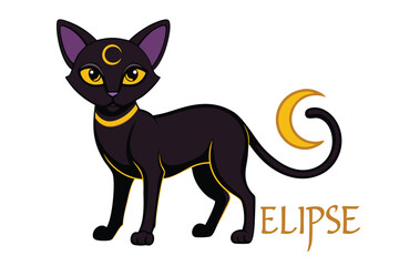 Elegant Black Cat with Moon Symbolism a Mystical and Enchanting Feline Art Illustration