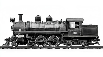 Obraz premium Steam engine, glossy black, strong front view, white background, high contrast, museum quality