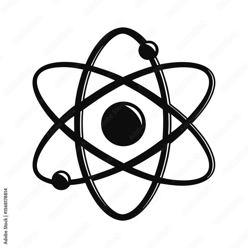 Poster atom with orbiting electrons central nucleus on science physics
